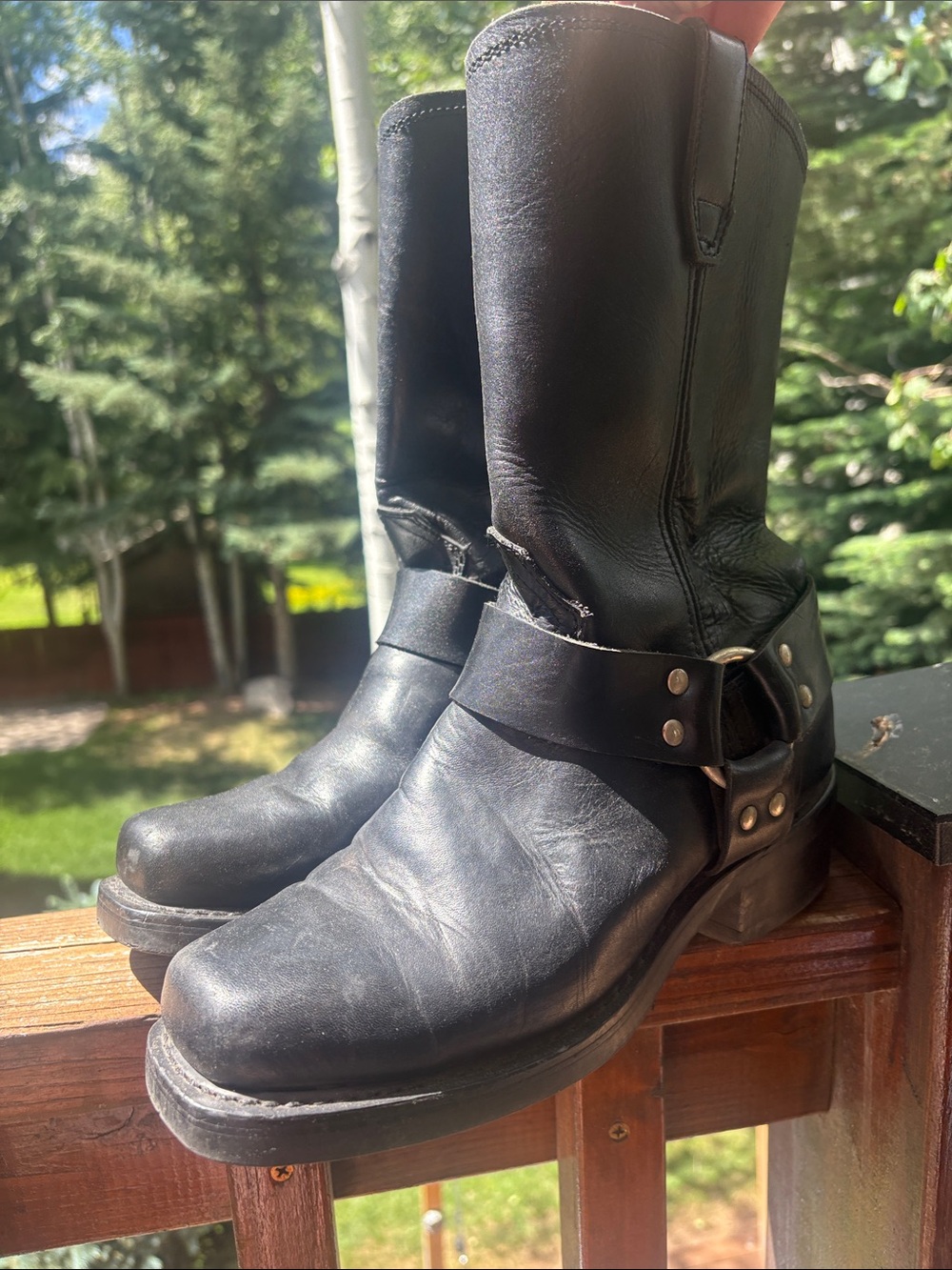 Dingo Black Leather Harness Boots